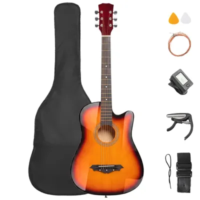 Produktbild von FCH Akustikgitarre 38 Zoll Cutaway Westerngitarre Set, Holz Gitarre für Anfänger Erwachsene Jugendliche Kinder, Komplettes Zubehörpaket Sunburst