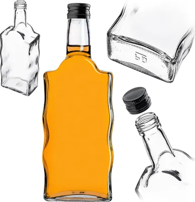 Zdjęcie produktu dla KADAX szklana butelka na nalewkę 500 ml z czarną zakrętką 50 szt.