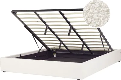Produktbild von BELIANI Polsterbett Cremeweiß Bouclé Stoffbezug mit Lattenrost 180 x 200 cm Hochklappbar Bettkasten Skandi Modern Doppelbett Schlafzimmer Ausstattung