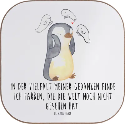 Produktbild von Mr. & Mrs. Panda Untersetzer für Gläser Pinguin Schizophrenie - Weiß - Geschenk, Glas, Gefühlswelt, Psychose, Schizophrene, Holzuntersetzer, Mentale Gesundheit, Design