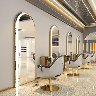 Image de Console coiffeuse PRO, barbier et esthétique avec miroir LED 180x80 doré