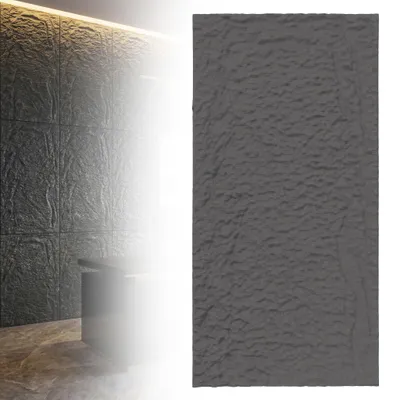 Produktbild von CEEDIR Wandpaneele Steinoptik 3D PU, 3 Stück, 120x60 cm, 0,72 m², Wandverkleidung Steinoptik Bruchstein Felsen Design, Steinplatten Wanddeko Innenbereich, Schwarz