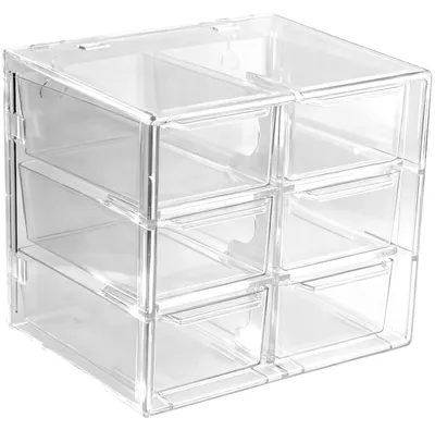 Image de Boîte de rangement pour produits de beauté à 6 tiroirs, organiseur en plastique empilable, tiroirs transparents pour bijoux, maquillage et accessoires de bureau.