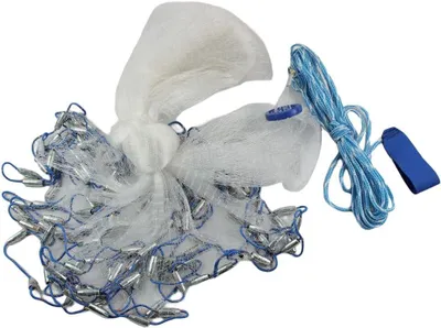 Immagine prodotto di Rete da pesca in nylon con fondo, diametro 4,2 metri, maglie da 1,5 x 1,5 cm, adatta per laghi poco profondi