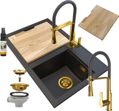 Produktbild von Granitan | Granitspüle HEKTOR GOLDEN LINE - Schwarz mit Goldsprenkeln - Modernes Design - Hochwertig