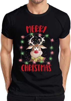 Produktbild von Merry Christmas Rentier Lichterkette - Weihnachten Weihnachtsgeschenk Christmas Herren T-Shirt, Schwarz, M