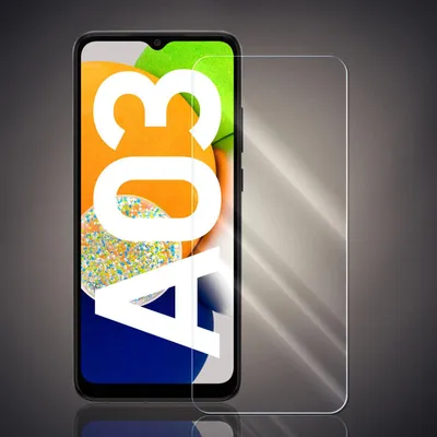 A transparent screen protector is placed over a smartphone screen, which displays large white text.