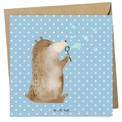 Produktbild von Mr. & Mrs. Panda Grußkarte Bär Seifenblasen - Blau Pastell - Geschenk, Glückwunschkarte, Klappkarte, Teddy, faltkarte, Lustig Sein Glücklich Traurig Happy, anlasskarte