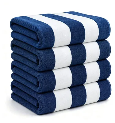 Obrázok produktu pre Sada 4 plážových uterákov z mikrovlákna s pruhmi – tmavomodrá, rozmer 76 x 152 cm