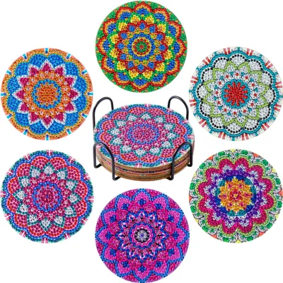 Produktbild von 6 Stück Diamond Painting Untersetzer,Untersetzer Bastelset Mädchen,Geburtsgeschenke Frauen Teenager 9 10 11 12 Jahre Bastelset Diamant Malerei Untersetzer