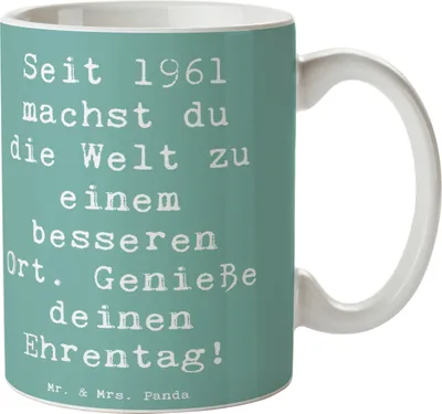 Produktbild von Mr. & Mrs. Panda Kaffeebecher Spruch 1961 Geburtstag Freuden - Meeresbrise - Geschenk, Kaffeetasse, Jubiläum, Tasse, Glückwunsch, haferl, Feier, cappuccinotasse, Teetasse