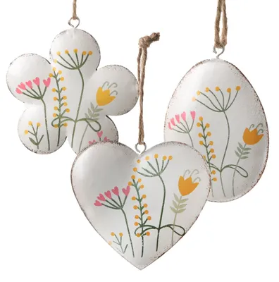 Produktbild von Osterdekoration Set - 3 Osteranhänger Ei Herz Blume weiß bunt zum Aufhängen 7,5 cm