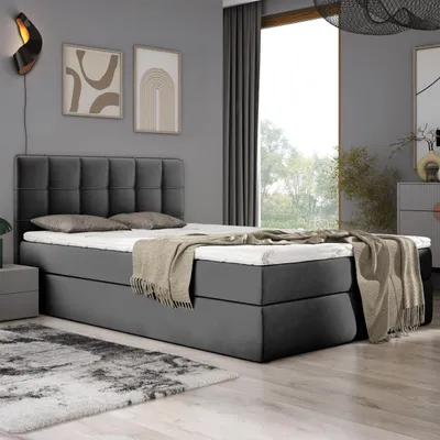Produktbild von Boxspringbett 140x200 Adelle mit Bettkästen mit Bonell Matratze mit Topper H3 Komplett-Set Doppelbett Polsterbett GRAU velvet