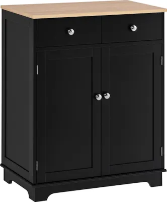 Image de HOMCOM Meuble de rangement buffet salon avec placards à portes, 2 tiroirs et étagère réglable, armoire de rangement pour salon, cuisine, chambre, noir et bois naturel