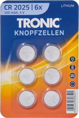 Produktbild von Tronic Knopfzellen CR 2025 6er Set