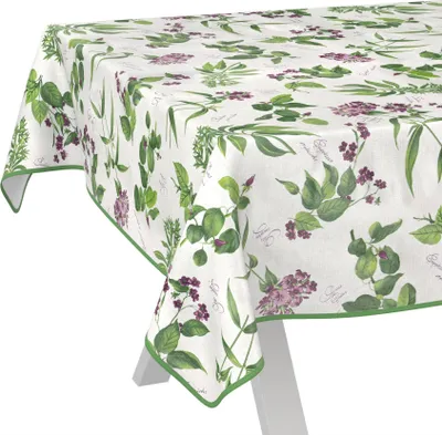 Produktbild von Tischdecke wasserabweisend abwaschbar Grün 180x120cm Band Landhaus Feldblumen Wachstuch Gartentischdecke