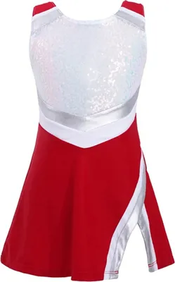 Produktbild von Kinder Mädchen Cheerleading Kostüm Gr. 158-164 Cm Cheer Leader Kleid Ärmellos Pailletten Tanzkleid mit Shorts Karneval Fasching Party Kostüm