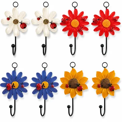8er-Set Harz-Blumen-Wandhaken, Vintage, Eisen, 8,5x14,5 cm