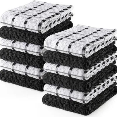 Produktbild von Famanu Küchentücher Set 12 Stück 38x64 cm, 100% Baumwolle, Schwarz-Weiß, weich und saugfähig