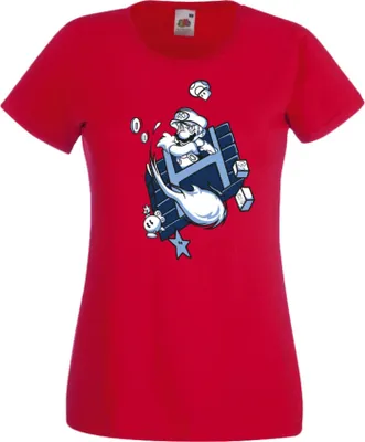 Produktbild von Damen T-Shirt Game Mario Fun Fire ball Var-006 Game Mario Fun Fireball, Lady XL / Rot