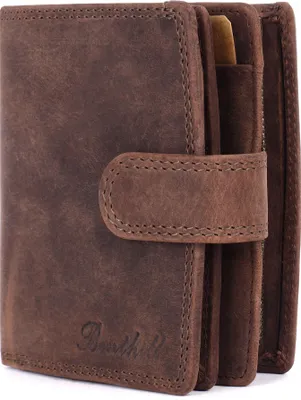 Produktbild von Benthill Damen Geldbörse Echt Leder - Geldbeutel mit RFID Schutz - Portemonnaie mit viele Kartenfächer - Echtleder Vintage Damenbörse inkl. Geschenkbox