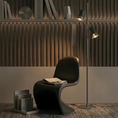 Productafbeelding van Design vloerlamp Luvia zwart met brons, AI-gegenereerde afbeelding