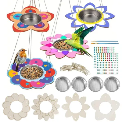 Immagine prodotto di 4 set di casette per uccelli da assemblare, ideali per attività manuali, mangiatoie per uccelli fai-da-te, kit da colorare per bambini