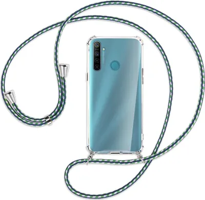 Produktbild von Handykette Backcover-Schutzhülle mit Band (Metall silberfarben) für Realme 5 / 5i - grün/blau/weiß