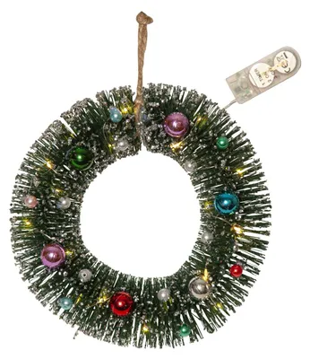 Immagine prodotto di Piccola ghirlanda natalizia decorativa «Decorini», decorata, illuminazione a LED, alimentata a batteria + timer, verde, Ø 20 cm