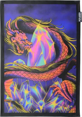 Produktbild von PSYWORK Schwarzlicht Stoffposter Neon Chromadepth "3D Crystal Dragon", 30x45cm