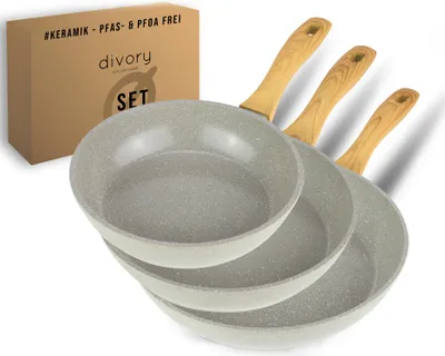 Produktbild von DIVORY Keramikpfannen Set 20, 24, 28cm – Pfannen mit Keramikbeschichtung Induktion,  & PTFE frei, Pfannenset beschichtet (Natura 20, 24, 28 cm)