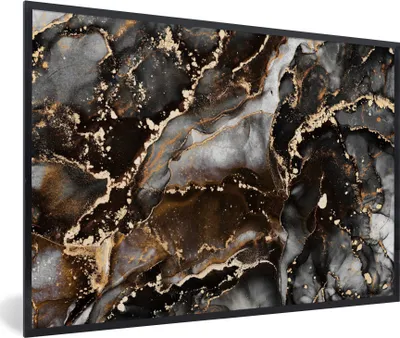 Produktbild von MuchoWow® Gerahmtes Poster Marmor - Gold - Glitzer - Luxus 90x60 cm - Poster mit Schwarzem Bilderrahmen Wandposter Rahmen Foto Bilder - Fotorahmen - Foto-Plakat