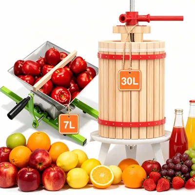 Zdjęcie produktu dla Zestaw YARDIN, kompletny, 30 litrów: prasa do owoców i soku + młyn do owoców i jagód o pojemności 7 litrów, ręczny, zawiera płótno do tłoczenia, przeznaczony do użytku domowego, ogrodowego i dla amatorów winiarstwa