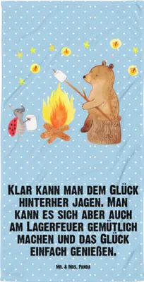 Produktbild von Mr. & Mrs. Panda Duschtuch Bär & Marienkäfer Lagerfeuer - Blau Pastell - Geschenk, Strandlaken, Handtuch, Reisehandtuch, Teddy, Duschhandtuch, Badehandtuch, Strandtuch