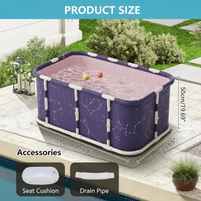 Produktbild von Tragbare Badewanne 115×55×50 cm - Faltbare Badetonne - Für Erwachsene Und Kinder - Spa Eisbad Kältetherapie - Dick Wärmeisolierter Kunststoff - Ohne Deckel - Sternenhimmel Design