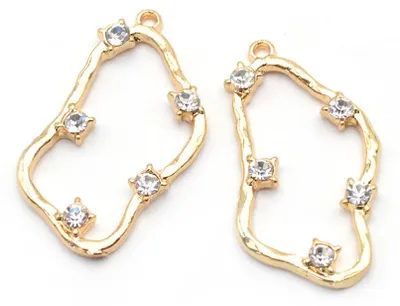 Produktbild von Vintageparts Anhänger Strasssteine Messing 18k Gold 15 mm, 2 Stück