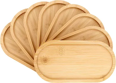 Obrázek produktu pro 8 oválných bambusových podnosů – 19,5 x 9,5 x 1 cm – na snídani, čaj a koupelnové doplňky