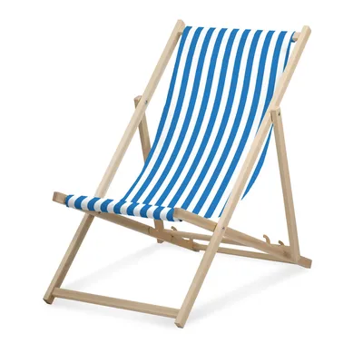 Image de Chaise longue - rayée étroite - bleu clair - pliable - en bois de hêtre - supporte jusqu'à 95kg - dossier réglable en 3 positions - Chaise longue de plage