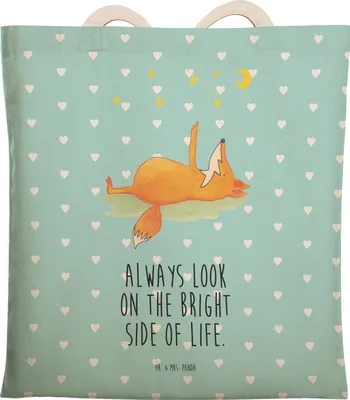 Produktbild von Mr. & Mrs. Panda Beutel Fuchs Sterne - Türkis Pastell - Geschenk, Spruch Positiv, Tote Bag, Stofftragetasche, Tasche, Optimistisch, Mond, shopping, Füchse