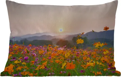 Produktbild von MuchoWow® Outdoor Kissen - Blumen - Sonnenuntergang - Berg - 60x40 cm - Wetterfest - Lounge Kissen - Zierkissen - Kissen für Innenräume