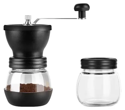 Produktbild von Handkaffeem체hle mit Keramikmahlwerk, Doppel-Lager, Verstellbar, Glasbeh채lter, Leichtg채ngig & Tragbar, Kaffeebohnen M체hle, Manuelle Kaffeem체hle