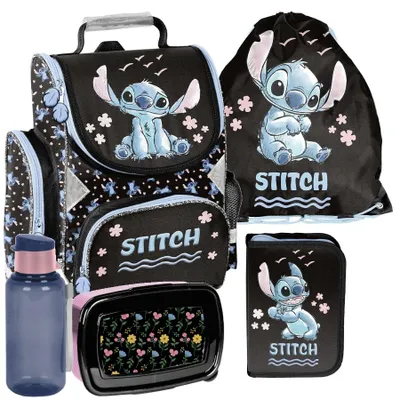 Produktbild von Schulrucksack Mädchen Jungen Motiv LILO & STITCH 5 T Set Rucksack, Federmäppchen, Schuhbeutel, Trinkflasche, Frühstückstasche Mega-Set Paso STICZ