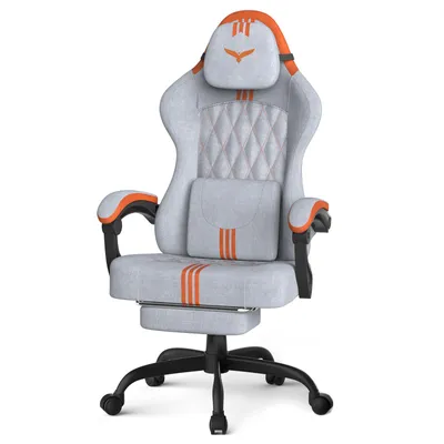 Produktbild von Verdego Gaming Stuhl, Ergonomischer Gaming Sessel, Textilvelours, Bürostuhl Schreibtischstuhl, Chefsessel, Racing Stuhl Computerstuhl, Grau-Orange