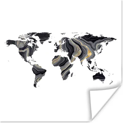 Produktbild von MuchoWow® Poster Weltkarte - Gold - Schwarz und weiß 75x75 cm - Wand Dekoration