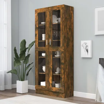 Image de Armoire vitrine chêne fumé 82,5x30,5x185,5 cm Matériau bois