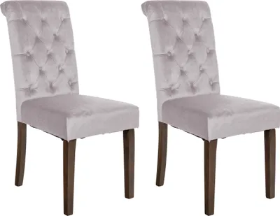 Produktbild von CLP 2er Set Esszimmerstühle Lisburn Mit Lehne im Chesterfield Design grau Material Samt