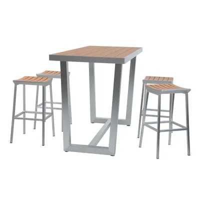 Produktbild von AXI James Barset aus Aluminium mit Holz Look | Bartisch mit Barhocker - 5-teiliges Bar Set für Draußen / Garten | Gartenbar / Gartentheke