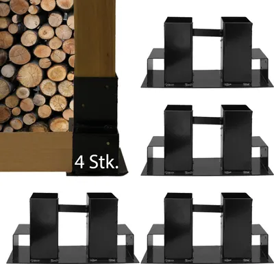Produktbild von Holzstapelhilfe 4 Stk. Halterung 34 x 10 cm lackierter Stahl schwarz Holzstapelhalter