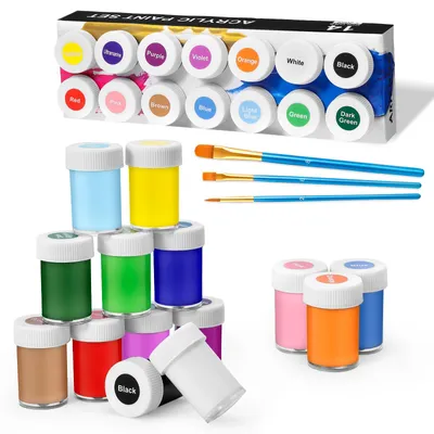 Productafbeelding van Acrylverf Set met 14 Kleuren (20 ml) en 3 Penselen