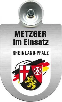 Produktbild von Einsatzschild mit Saugnapf - Metzger im Einsatz - incl. Regionenwappen nach Wahl 393825 Color - Region Rheinland-Pfalz